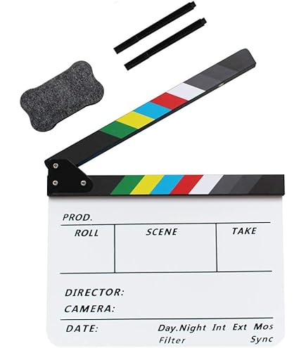 thumbnail image 2 of Flexzion Director Clapboard Film Movie Clapper Board Acrylic Plastic Dry Erase Stadio Camera Tv Video Cut Action Scene Slate Board 10x12 With Black White Sticks 2 of 10