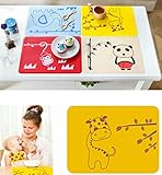 シリコーンプレースマット、キッズBibies幼児プレースマット、滑り止め防水、非常に薄い可撓性シリコーン、イエローキリン