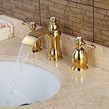 Wovierクロム/つや消しニッケル/ Oil Rubbed Bronzeウォーターフォール浴室シンク蛇口、2つハンドル3つ穴洗面所蛇口、Widespread Basinミキサータップ TP84134