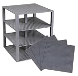Premium Gray Stackable Base Plates - 4 Pack 10" x 10" Baseplate Bundle with 60 Gray Bonus Building B