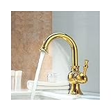 洗面蛇口 水栓蛇口 バス蛇口 金色　浴室用水栓　冷熱混合水栓　真鍮製 TI-PVD