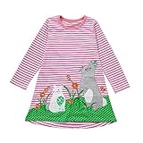 (プタス)Putars ベビー服 子供服 女の子 ワンピース ストライプ柄 動物柄 刺繍 可愛い 秋冬 旅行 記念日 プレゼント 1-6歳
