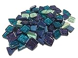 モザイクタイル ガラス オリジナル DIY リフォーム 飾り付け ハンドメイド 材料 色 形 ランダム ラメ 入り 120g (ブルー)
