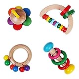ベリーPresident ( TM ) Set of 4 : Wooden Baby Rattle Musical Teething Grasping ToyアクティビティおもちゃDevelopmen