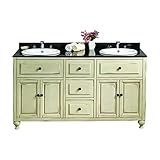 Ove DecorsアンティークホワイトダブルVanity with Granite Top inブラックwithホワイトBasin、60-inch by 21-inch