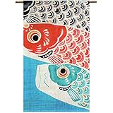 万葉舎 麻のれん 型染めのれん 青空鯉 鯉のぼり 麻100％ 88×150ｃｍ