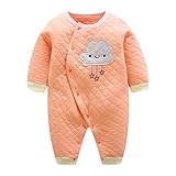 Limi ベビー 赤ちゃん 長袖 ロンパース 秋冬 防寒 カバーオール 肌着 前開き 0~12ヶ月 股下スナップ付き 女の子 男の子 中綿 (80, オレンジ·雲)