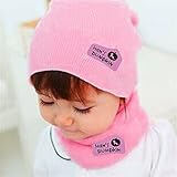 RONGTONGDA 選べる4色 ニット帽 & マフラー ニット帽子 ベビー キッズ 赤ちゃん 子 子供 用 かわいい 防寒 防風 (ピンク)