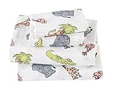 Mk Collection Sheet Set Giraffe Elephant Monkey Crocodile Green Brown Grey Beige White # Animal King