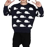 MNBS　キッズ服 可愛い 子供 長袖 ニット セーター 女の子 カットソー トップス 男の子 プルオーバー カジュアル カーディガン 丸首 鯨柄 ネービー　90cm