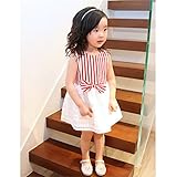 M.Z.L　キッズドレス・子供 ドレス・子供ドレス・キッズドレス・こども 子ども ドレス 子供　ワンピース 発表会 結婚式 入学式 卒業式 ストライプ 柄 (90CM, レッド)