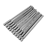 10pcs スクリュードライバビット 1/4インチ六角シャンク100mm ロング磁気BST セット（スロット+クロス+六角ヘッド）