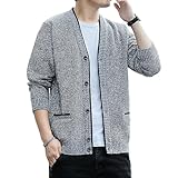 [foxseon] メンズ 秋服 和式カーディガン メンズ 無地 羽織 長袖 アウター セーター Vネック カーディガン ジャケット 厚手 カジュアル おしゃれ 羽織 大きいサイズ トップス ゆったり 冬服 Light grey-L