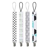 【Ligangam】可愛い おしゃぶりホルダー おしゃぶりクリップ ベビー用 落下防止 新生児 無毒 ビーズ リボン 歯固め  4本セット (男性（グレー）)