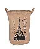 GreenForest Vintage Eco-friendly Jute Linen Round Paris Eiffel Tower Storage Bin Storage Basket, Nat