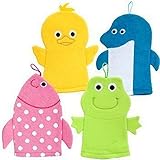 Greenbrier International テリークロスお風呂用パペット／ウォッシュクロス／バスミトン／緑のカエル（黄色のアヒル）