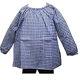 子供 格子 スモック 100 110 120 130 140 kak-17 (140, 紺)