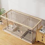 WWI 犬用 ケージ ペットサークル 犬 サークル 幅145*奥行き68*高さ70cm 室内サークル トイレトレーニング出来る しつけできる 犬トイレ&ペットマット付き 室内 お手入れ簡単 木製風 「1年間メーカー保証」 (ベージュ 屋根ある)