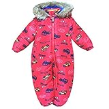 キッズ・ベビー スキーウエア ファーフード 中綿たっぷり ジャンプスーツ 男の子 男児 (レッド 100cm)