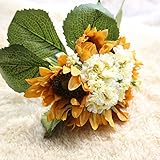 造花 ヒマワリ&カーネーション花束 結婚式 ホーム パーティー用　飾り 1本セット8花 (橘)
