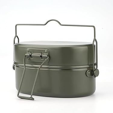 軍　飯盒 オリーブ　二重構造　メスキット　ソロキャンプ　クッカー Amazon.co.jp: 雷鳥飯盒 肉厚 真鍮耳金 アウトドアクッカー 角型アルミ