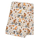 Am 1 PieceベビーホワイトオレンジブラウンForest Friends DeluxeフランネルCrib Blanket、新生児グレーBear Fox Nursery寝具、リスフクロウ木自然自転