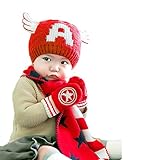 baby-mine（ベイビーマイン) ベビー&キッズ ニット帽 マフラー 手袋 あったか３点セット エンジェル 天使の羽&星デザイン お誕生日プレゼント 御出産祝い (レッド)