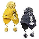 子供 ニット帽 帽子 男の子 耳付き ボンボン 裏フリース クマ刺繍 男児 ベビー キッズ (1.イエロー/48-50cm)