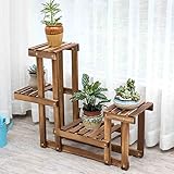 HAIZHEN フラワースタンド 多層ソリッドウッドフラワーラックバルコニーリビングルームインテリアフロア木製フラワーシェルフ（ホワイト、ウッドカラー） (色 : 木の色)