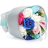 YOBANSA フレグランスソープフラワー ブーケ 枯れない花 バラ 花束 シャボンの香り誕生日 記念日 父の日 プレゼント ギフトボックスセット 10色 (新しい青)