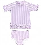 RuffleButts ラッフルバッツ ラッシュガード 水着上下セット ライラックストライプ (3T) [並行輸入品]
