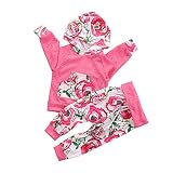 子供服 ベビー服 女の子 長袖花プリントパーカーとパンツアウトフィット (S/0-3 月)