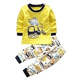 Domybest ベビー服 上下セット 男の子 長袖 Tシャツ ズボン 春 秋 黄色 幼児 キッズ 2点入り パジャマ 綿 可愛い 車柄 普段着 超柔らかい 伸縮性 カジュアル 出産祝い プレゼント