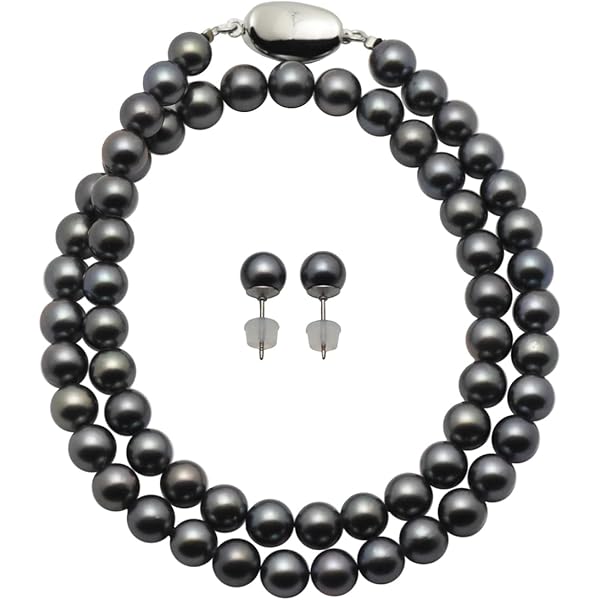 アコヤ 黒真珠ネックレス 花モチーフ イヤリング付き あこや真珠 ネックレス イヤリング 黒真珠 7.5-8.0mm 保証書付 2点