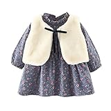 Taiycyxganベビー女の子冬のドレスコートプリンセスFauxファーベストフローラル柄フリースドレスセット カラー: ブルー