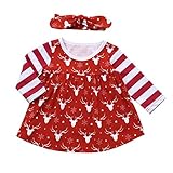 coohole幼児女児鹿ストライププリンセスドレスヘッドバンドクリスマスドレス 24M レッド

