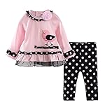 LittleSpring春秋 ベビーガールズ 幼児 かわいい 小鶏刺繍 長袖シャツ＆ドット柄 ロングパンツ 上下セット 18M