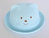 赤ちゃん くま お出かけ ハット 男の子 女の子 キャップ 麦わら 帽子 (ブルー)