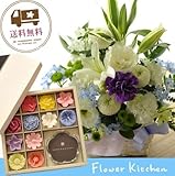 お供えセット　ユリ供花アレンジ カラーは白に青紫を入れて＋【花づくし】12個のお花のキャンドルギフトセット