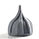 とんがり ニット帽 キッズ ねじり帽 秋冬 選べる19色 (グレー（裏起毛）)