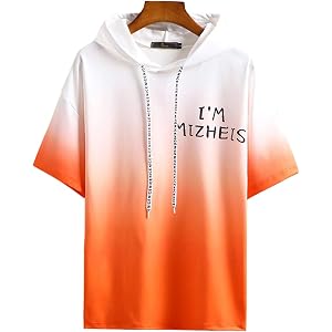 Sukinana パーカー メンズ 夏服 半袖 tシャツ カジュアル おしゃれ 大きいサイズ フード付き スポーツ ゆったり グラデーション プルオーバー 春 夏 秋