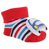 赤ちゃん・ベビー用 ボーイズ ガラガラ入り 滑り止めグリップソール ベビーソックス 靴下 スリッパソックス (1足組) 男の子 (ワンサイズ) (レッド/くるま)