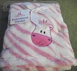 Cute Embroidered Animal Soft Pink and White Stripe Baby Blanket by Crib Mates