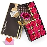 YOBANSA 金箔のバラ 造花 石鹸 花 フレグランス ソープ フラワー プレゼント 枯れない 花 母の日 誕生日 結婚祝い 結婚記念日 大切な人への感謝 メッセージカード付き (ローズレッド)