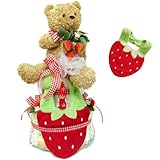 大きなテディベア付！carter'sビブ『イチゴスタイと抱っこクマちゃん』豪華なご出産お祝いギフト★苺オムツケーキ S