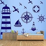 Large Set Marine Wall Decal Vinyl Sticker Art Decor Design Ocean Lighthouse Ship Boat Helm Compass L