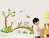 ジャングル動物Across the Bridgeリムーバブル漫画壁ステッカー壁デカール壁装飾壁紙子供子供の部屋