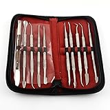 PandaHall スチール 両頭 鎌形 篆刻刀 彫刻刀 セット 図工 美術 プラチナ 10本 155~175x5~6mm