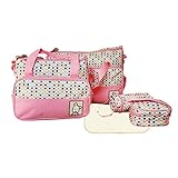 perfk マザーズバッグセット バッグ 　マザーズバック ショルダーバッグ　ドット おむつポーチ 哺乳瓶ケース レディース 全5色 - ピンク