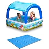 FIELDOOR 屋根付き ビニールプール 140cm×140m ＆ 折りたたみプールマット 【ブルー】 底面クッション ベビー 家庭用プール ジャンボプール サンシェード ベランダ